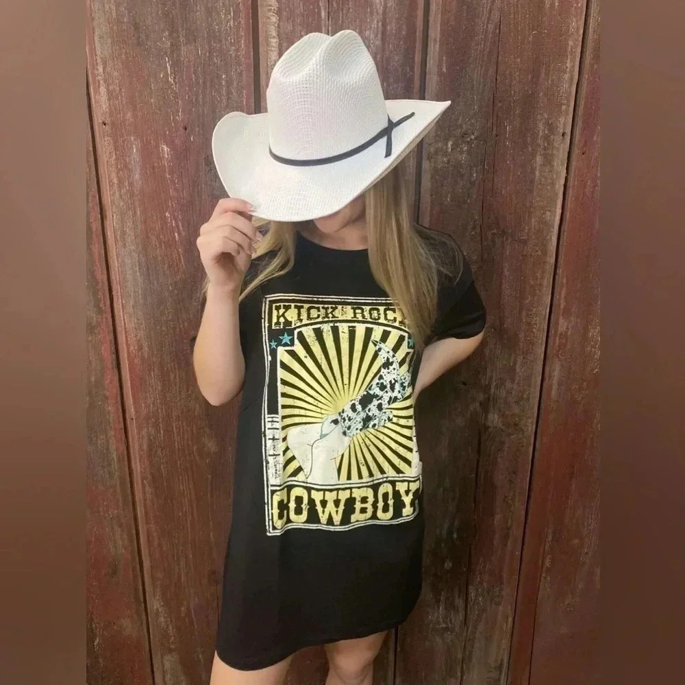 Daisy Rae Kick Rocks Cowboy T Shirt Dress or Top - One Size NWT